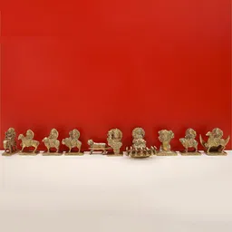 Exotic India 9-Pcs Yellow Brass Navagraha Set Showpieces-2