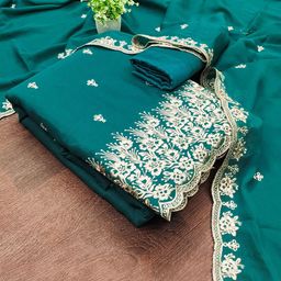 HERE&NOW Floral Embroidered Beads & Stones Silk Georgette Unstitched Dress Material-image-29