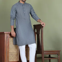 Jompers Men Geometric Embroidered Chikankari Kurta-image-88