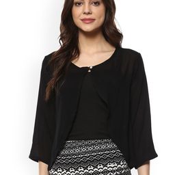 Mayra Black Solid Open Front Shrug-12