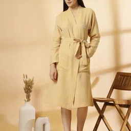 KLOTTHE Checked Pure Cotton Bath Robe With Belt-image-8