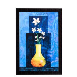 eCraftIndia Blue & Yellow Vase & Flower UV Wall Art-12