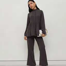 HOUSE OF S Mandarin Collar Pleated Top With Trousers-picture-41