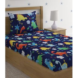 Hosta Homes 280 Gsm Glaced Cotton Cartoon Printed Single Bed Sheet With 1 Pillow Cover - Multicolor-image-39