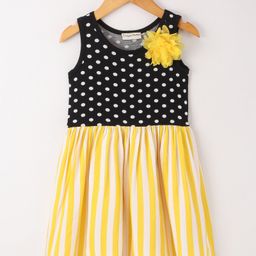 CrayonFlakes Sleeveless Striped & Polka Dots Printed Flower Applique Dress - Yellow-image-83