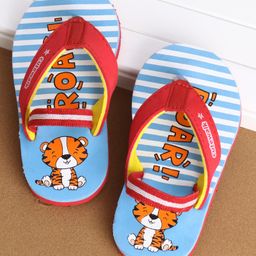 Cute Walk by Babyhug Flip Flops With Back Strap Tiger Print- Blue-image-39