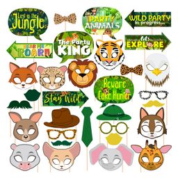 Zyozi Wild Animals Forest Themed Photo Booth Party Props Kit Green - Pack of 32-image-33