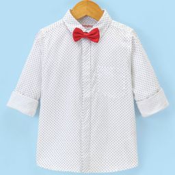 Babyhug Full Sleeves Party Wear Shirt with Bow Polka Dot Print - White-image-55