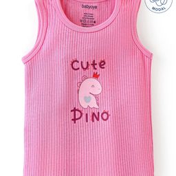 Babyoye Cotton Modal Drop Needle Sleeveless Thermal Vest with Dino Print - Pink-image-27