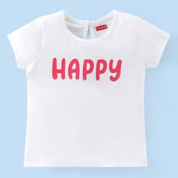 Babyhug Cotton Knit Half Sleeves T-Shirt with Text Print - White-image-23