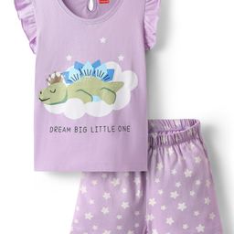 Babyhug Single Jersey Knit Half Sleeves Night Suit Dino Printed - Lavender-image-55