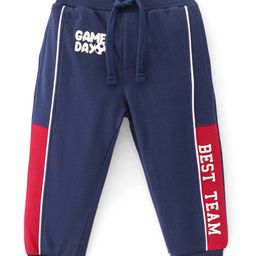 Babyhug Cotton Looper Full Length Lounge Pant With Text Print - Navy Blue & Red-picture-12