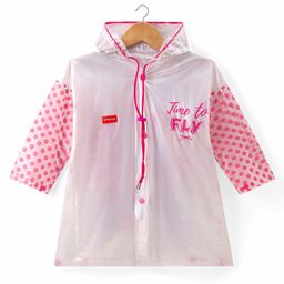 Babyhug Below Knee Length Full Sleeves Raincoat Owl Print - White-image-24