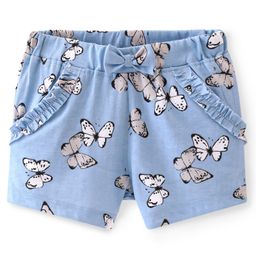 Babyhug Cotton Knit Single Jersey Mid Thigh Shorts With Butterfly Print - Blue-picture-19