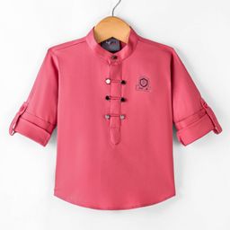 Dapper Dudes Full Sleeves Solid Kurta Style Shirt - Pink-image-21