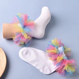 Flaunt Chic Rainbow Lace Shimmered Ankle Socks  - White-image-82
