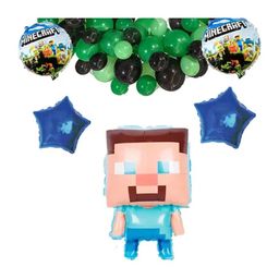 Bubble Trouble Minecraft Theme Birthday Decoration for Boys Girls Kids Minecraft Cutout Foil Metalic Balloons Arch Garland Set Game Theme Backdrop 25 Pcs-image-17