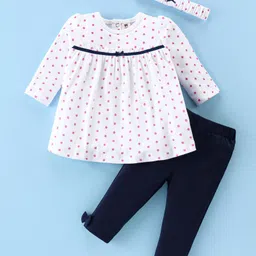 ToffyHouse Cotton Knit Full Sleeves Top & Leggings Set With Polka Dots & Headband - White-picture-25