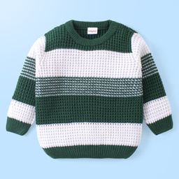 Babyhug Knitted Full Sleeves Pullover Sweater With Stripes Design - Green & White-image-62