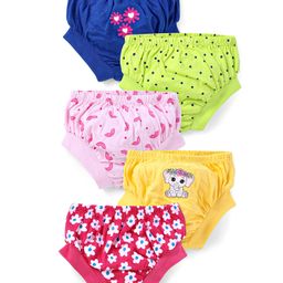 Doodle Poodle 100% Cotton Knit Floral Print Panties Pack Of 5 - Pink Yellow & Green-image-32