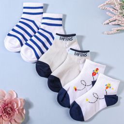 KIDLINGSS Pack Of 3 Rocket & Stripes Print Anti Bacterial Cotton Socks - Multi Colour-image-9