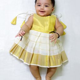 BownBee Cotton Sleeveless Checked South Indian Dress - Off White-image-18