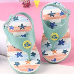 Babyoye Velcro Closure Flip Flops with Heart Applique & Star Print - Mint Green & Sky Blue-picture-18