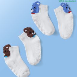 Babyoye Cotton Bamboo Knit Ankle Length Anti-skid Socks with Animal Design Pack of 2 - Aqua & Sky Blue-image-74