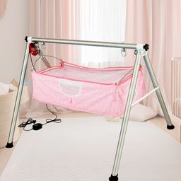 TinyTyke- Automatic Baby Cradle Round Pipe- Semi Foldable | With Warranty | Square Hammock with Mattress | Pink-8