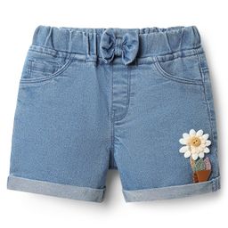Babyhug Mid Thigh Length Shorts With Stretch Bow & Floral Applique - Blue-image-14