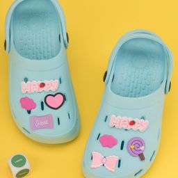 Yellow Bee Solid Clogs With Lollipops & Hearts Charms - Blue-image-94
