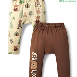 Babyoye 100% Cotton Knit Full Length Diaper Leggings With Eco Jiva Finish & Animal Print Pack Of 2 - Brown & Crown-image-72