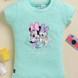 Biskid Sinker Knit Mickey & Friends Featuring Half Sleeves Minnie Mouse & Donald Duck Character Printed Top - Light Green-image-22