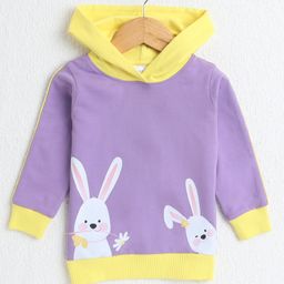 BUMZEE Looper Knit Full Sleeves Bunny Printed Hooded Sweatshirt - Lavender & Yellow-image-80