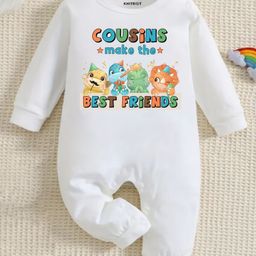 KNITROOT Cotton Knit Raksha Bandhan Theme Full Sleeves Cousins Make The Best Friends Text Printed Romper - White-image-17