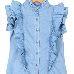 Under Fourteen Only Short Sleeves Frill Detailed Shirt Style Top - Blue-image-33
