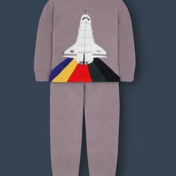 Cherry Crumble By Nitt Hyman Knit Full Sleeves Space Shuttle Patch Detailed Winter Night Suit Set - Grey-picture-9