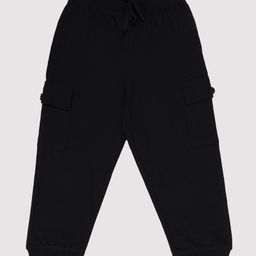 Kiddopanti Cotton Knit Solid Cargo Joggers - Black-picture-2