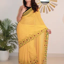 SANJANA SILK Floral Pure Georgette Bagh Saree-image-59