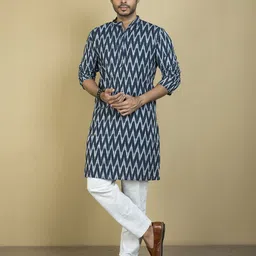 Tant Ghar Men Chevron Mandarin Collar Cotton Kurta-picture-50