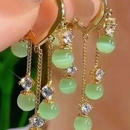 Estailo fashion Artificial Stones Studded & Beaded Teardrop Shaped Drop Earrings-image-67