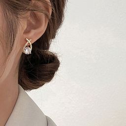 PolluxCraft Korean Gold-Plated Artificial Stones Studded Teardrop Shaped Studs-picture-44