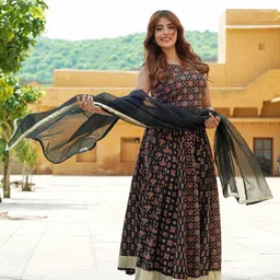 KALINI Printed Block Print Cotton Ready to Wear Lehenga & Blouse With Dupatta-image-24