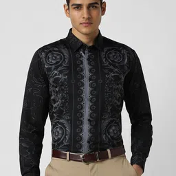 V Dot Men Slim Fit Spread Collar Floral Printed Cotton Formal Shirt-image-15