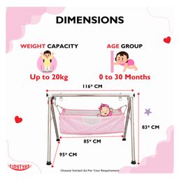 tiny tyke TinyTyke- Automatic Baby Cradle Round Pipe- Semi Foldable | With Warranty | Square Hammock with Mattress | Pink image 3