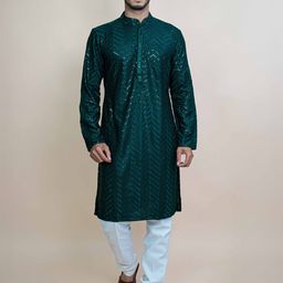 KUNDALI KAKSHAY Chevron Embroidered Mandarin Collar Sequinned Kurta-image-68