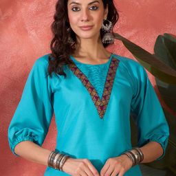Sangria Women Puff Sleeves With Pintex Neck Top-image-8