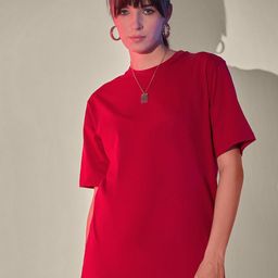 QIOA Women Solid Oversized Round Neck T-shirt-image-11
