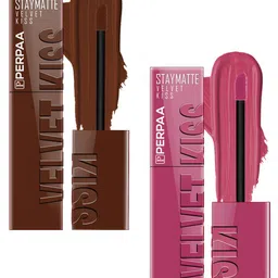 PERPAA Set Of 2 Velvet Kiss Matte Liquid Lipsticks- 3.5 ml Each- Dark Brown - Nude Pink-image-99