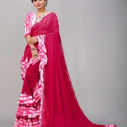 Flip The Style Colourblocked Pure Georgette Block Print Saree-picture-24